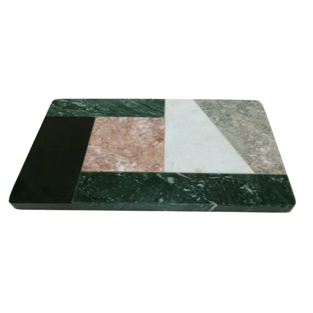 Geometric Marble Inlay Cutting Board Green Pink Black Cheese Serving Tray